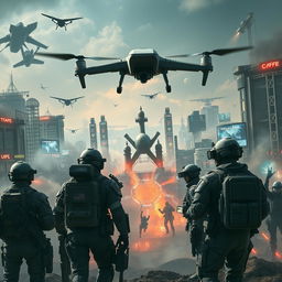 A visually striking and thought-provoking representation of fifth generation warfare, showcasing the blend of advanced technology and modern conflict strategies