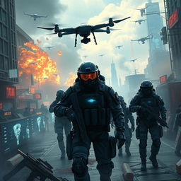 A visually striking and thought-provoking representation of fifth generation warfare, showcasing the blend of advanced technology and modern conflict strategies