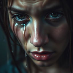 A close-up shot of a person with tears streaming down their face, showcasing raw emotion