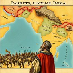 A detailed map illustrating the borders of the Mongol Empire as they approach India, showcasing the expansive territories under Genghis Khan's rule