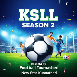 A vibrant and dynamic football tournament poster for 'K S L Season 2' presented by 'New Star Kunnatheri'