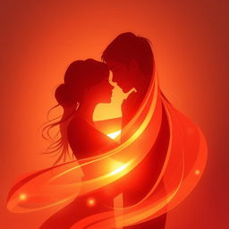 An abstract representation of passion and connection, featuring two entwined silhouettes illuminated by soft, warm light