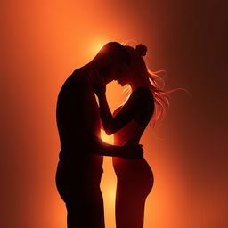 An abstract representation of passion and connection, featuring two entwined silhouettes illuminated by soft, warm light