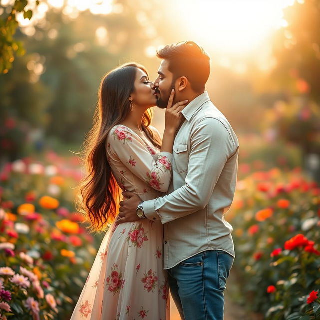 A romantic scene featuring a girl named Mahiya lovingly kissing her boyfriend Sofar