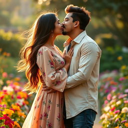 A romantic scene featuring a girl named Mahiya lovingly kissing her boyfriend Sofar