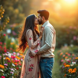 A romantic scene featuring a girl named Mahiya lovingly kissing her boyfriend Sofar