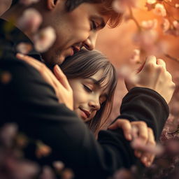 A close-up scene capturing an intimate moment between a couple, where the focus is on the emotional connection and tenderness