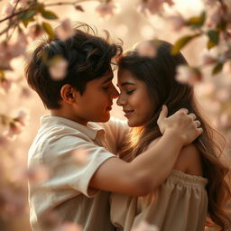 A close-up scene capturing an intimate moment between a couple, where the focus is on the emotional connection and tenderness