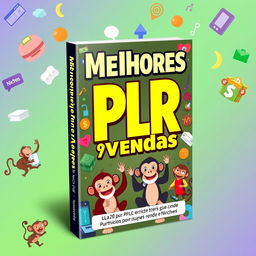A vibrant and eye-catching eBook cover design featuring playful monkeys (micos) engaging in various activities related to niches and selling