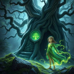 A mystical and ancient Nemeton, a sacred grove with twisted trees and mystical stones, radiating a powerful aura of nature and magic