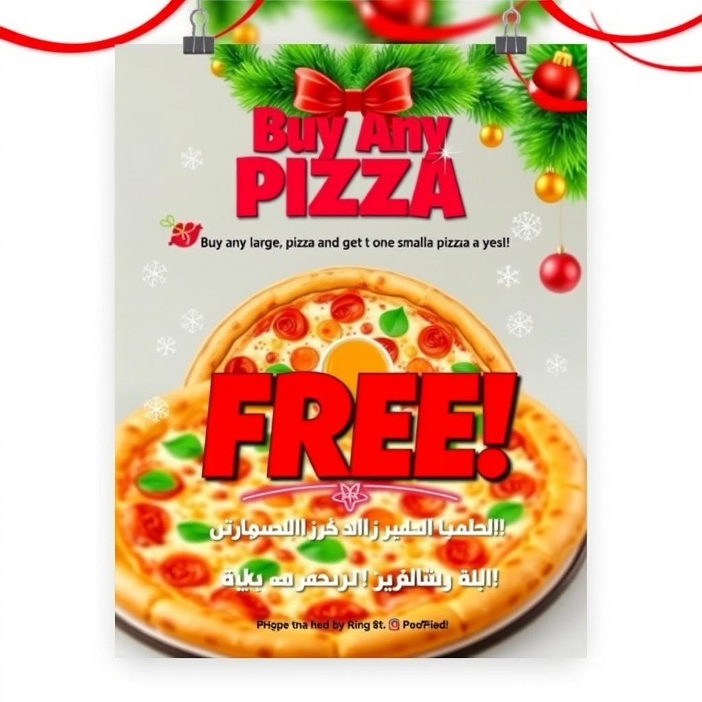 A promotional poster advertising a Christmas and New Year offer at a pizza restaurant