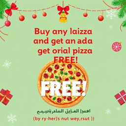 A promotional poster advertising a Christmas and New Year offer at a pizza restaurant