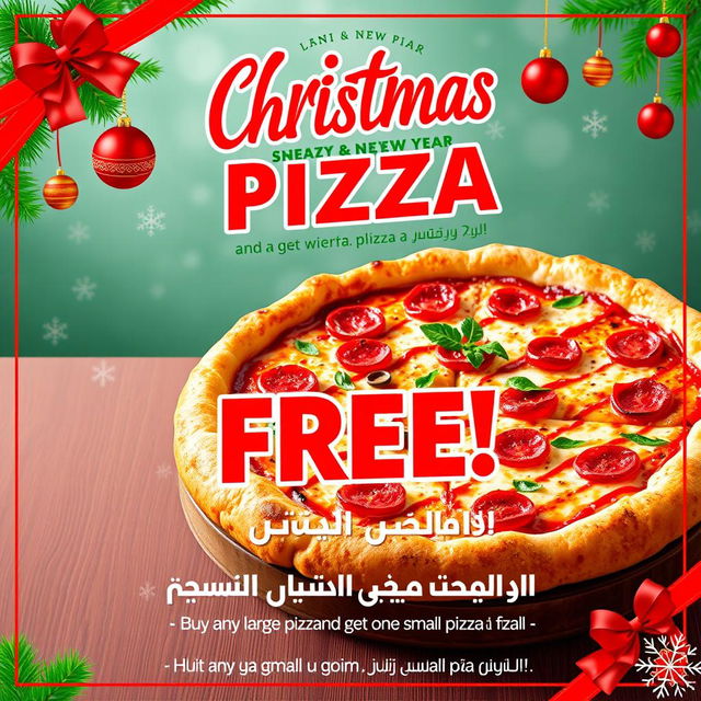 A promotional poster advertising a Christmas and New Year offer at a pizza restaurant