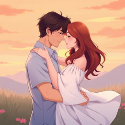 A romantic scene featuring two adults embracing each other tenderly, showcasing a deep connection