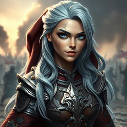 A stunning 3D woman with striking blue eyes and long, flowing icy hair