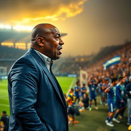 Pitso Mosimane as the head coach of Esteghlal Football Club, captured on the sidelines during an intense match