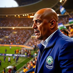 Pitso Mosimane as the head coach of Esteghlal Football Club, captured on the sidelines during an intense match