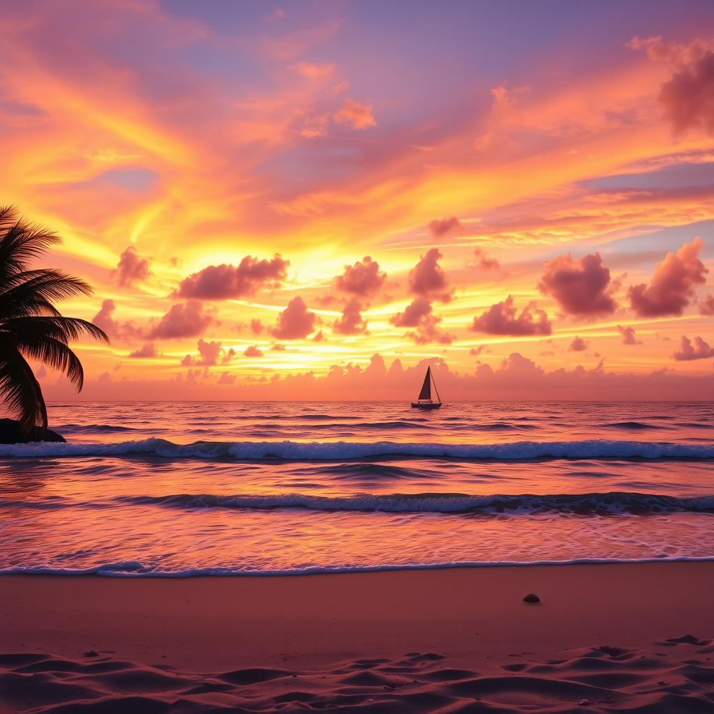 A beautiful sunset over the ocean, the sky filled with vibrant hues of orange, purple, and pink