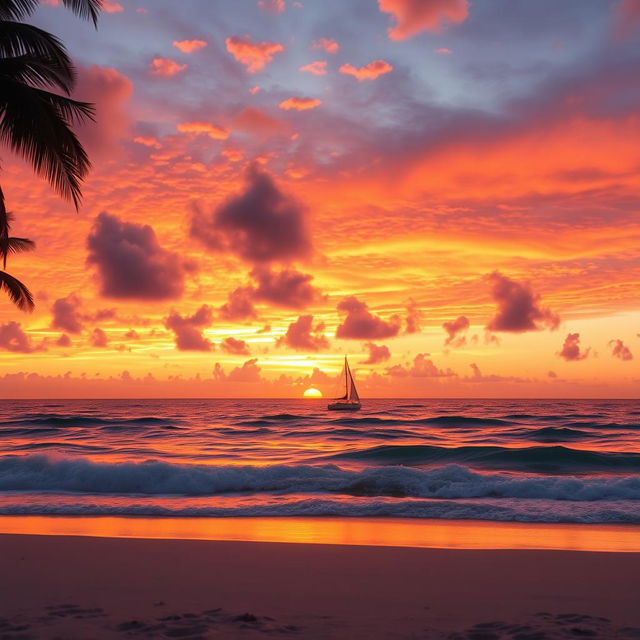 A beautiful sunset over the ocean, the sky filled with vibrant hues of orange, purple, and pink