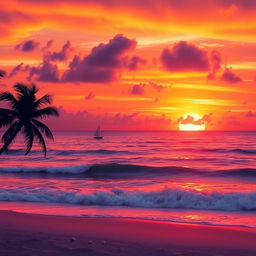 A beautiful sunset over the ocean, the sky filled with vibrant hues of orange, purple, and pink