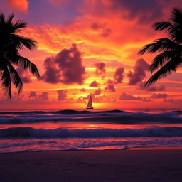 A beautiful sunset over the ocean, the sky filled with vibrant hues of orange, purple, and pink