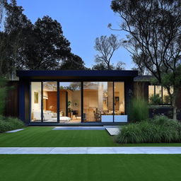 A modern, sleek and stylish home with clean lines and natural materials beautifully blending in with manicured landscaping