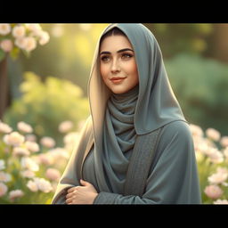 A serene and respectful depiction of Hazrat Fatimah (حضرت زهرا), characterized by her graceful presence and compassionate demeanor