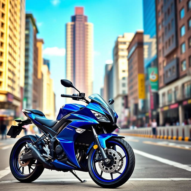 A stunning Yamaha FZ version 2 motorcycle parked in an urban setting, showcasing its sleek design and modern aesthetics