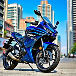 A stunning Yamaha FZ version 2 motorcycle parked in an urban setting, showcasing its sleek design and modern aesthetics