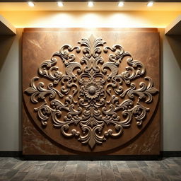 A large stone plaque designed for display in a building lobby, featuring an intricately carved classic Nao motif