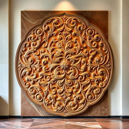 A large stone plaque designed for display in a building lobby, featuring an intricately carved classic Nao motif