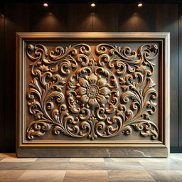 A large stone plaque designed for display in a building lobby, featuring an intricately carved classic Nao motif
