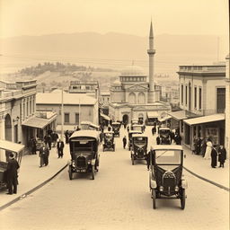 An antique black and white photograph of Urmia, depicting the city in the early 20th century