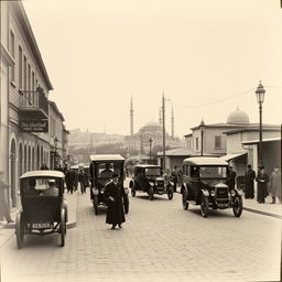 An antique black and white photograph of Urmia, depicting the city in the early 20th century