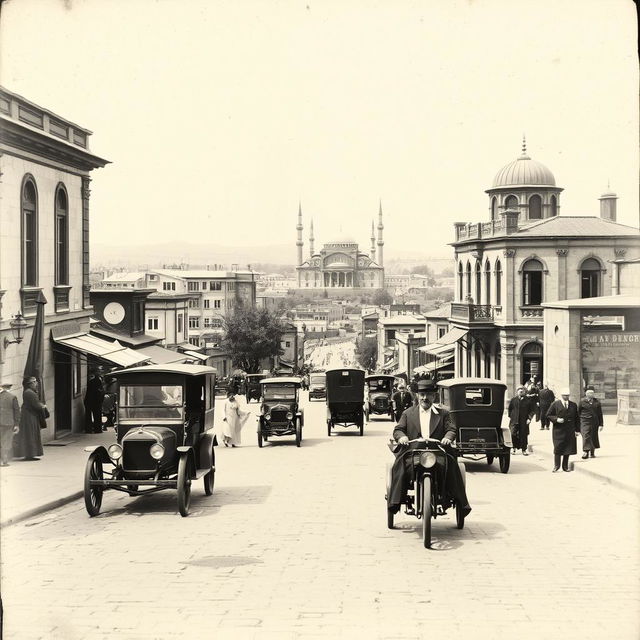 An antique black and white photograph of Urmia, depicting the city in the early 20th century