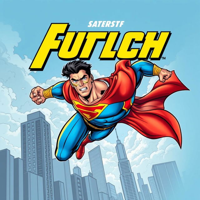 A dynamic comic book cover featuring a powerful superhero in an action pose