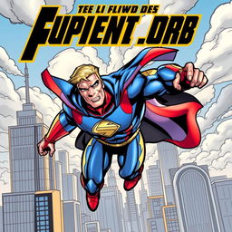 A dynamic comic book cover featuring a powerful superhero in an action pose