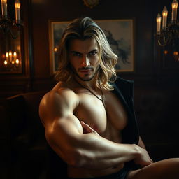 A provocative scene depicting a powerful figure in a suggestive atmosphere, emphasizing the theme of seduction and dominance