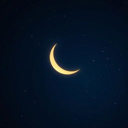 A serene night sky featuring a crescent moon glowing softly in pale yellow, set against a gradient of deep navy blue and black