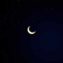 A serene night sky featuring a crescent moon glowing softly in pale yellow, set against a gradient of deep navy blue and black