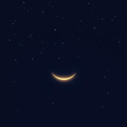 A serene night sky featuring a crescent moon glowing softly in pale yellow, set against a gradient of deep navy blue and black