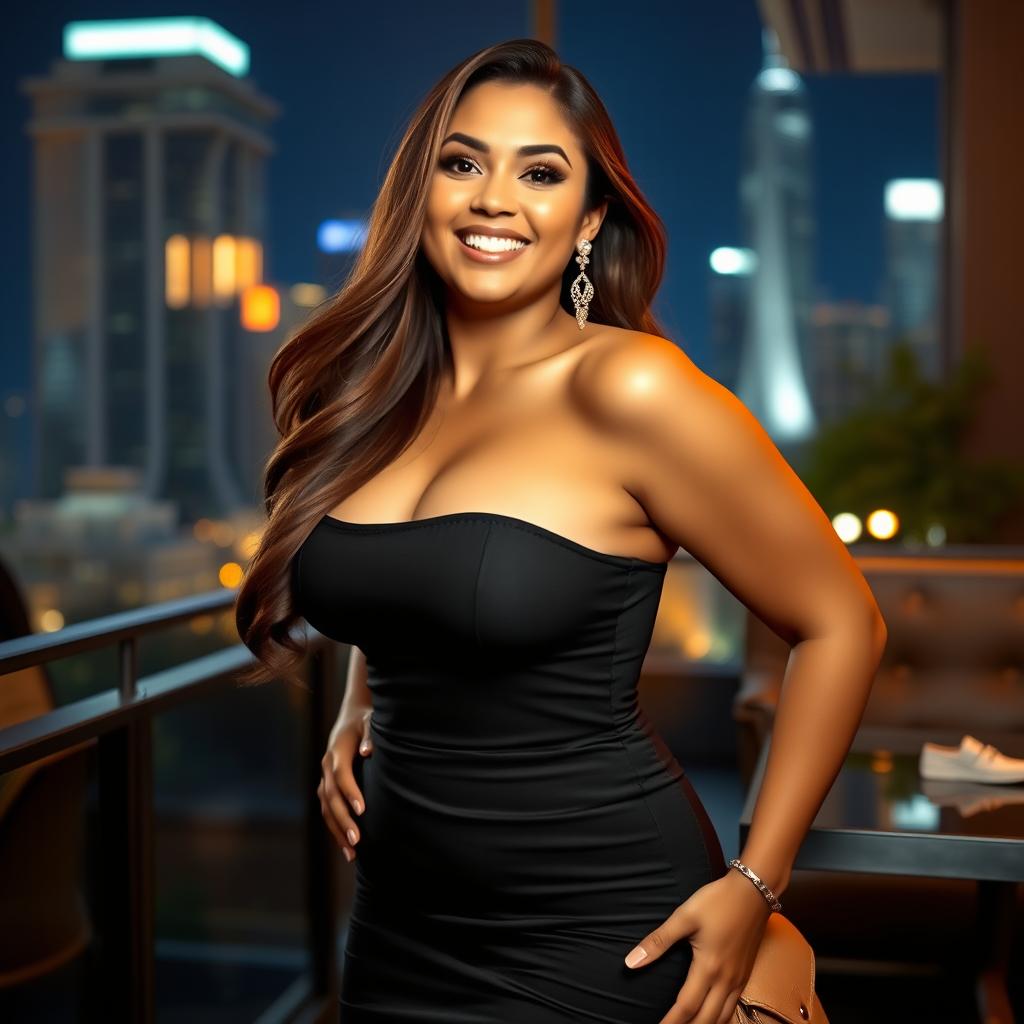 A voluptuous woman exuding confidence and allure, with a radiant smile