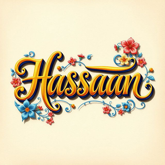 A beautifully crafted, realistic handmade illustration of the text 'Hassaan'