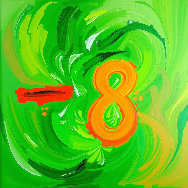 An abstract painting where the color palette features vibrant shades of green, blending seamlessly with whirls of various hues