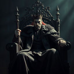 A sinister-looking king seated on a grand throne, exuding an air of authority and malevolence