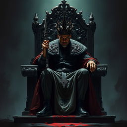 A sinister-looking king seated on a grand throne, exuding an air of authority and malevolence