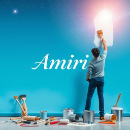 A serene poster featuring a soft galactic blue background