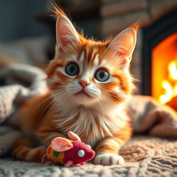 A whimsical and cute cat with a surreal human-like face, featuring large expressive eyes, a small nose, and a slight smile