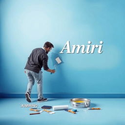 A poster featuring a soft galactic blue background, where a man is painting a wall