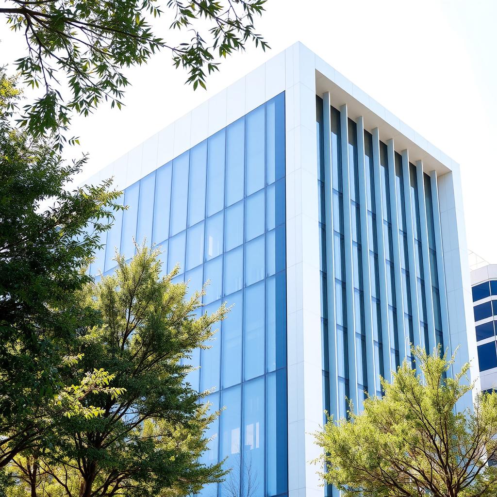 An enhanced image of a modern architectural building with clear and detailed features